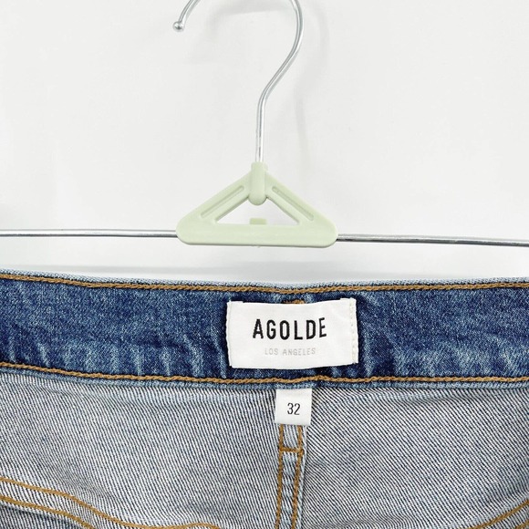 Agolde Riley Straight Crop Jeans Sz 32 Blue High Rise Button Fly Distressed - Picture 10 of 12